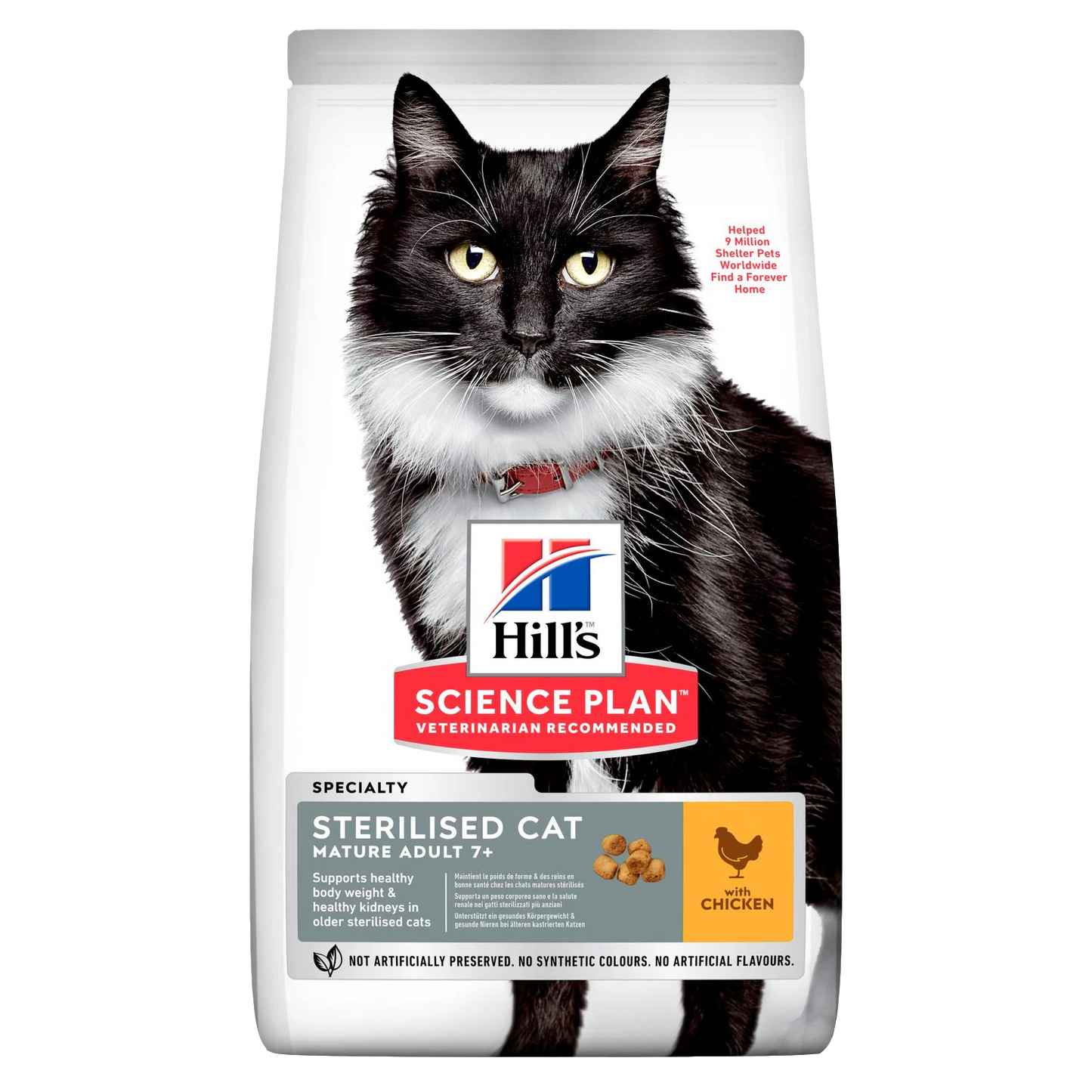 Hill's Science Plan cat food package with a black and white cat on a white background