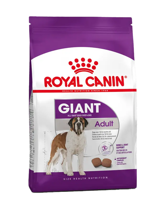 Royal Canin Giant Adult dog food packaging on a white background