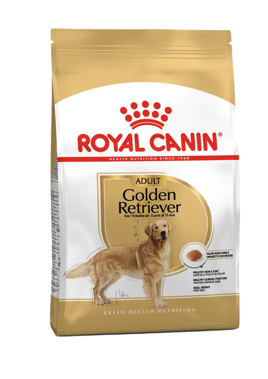 Royal Canin Golden Retriever dog food package on a white background