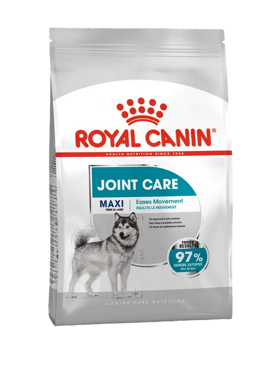 Royal Canin Joint Care Maxi dog food package on a white background