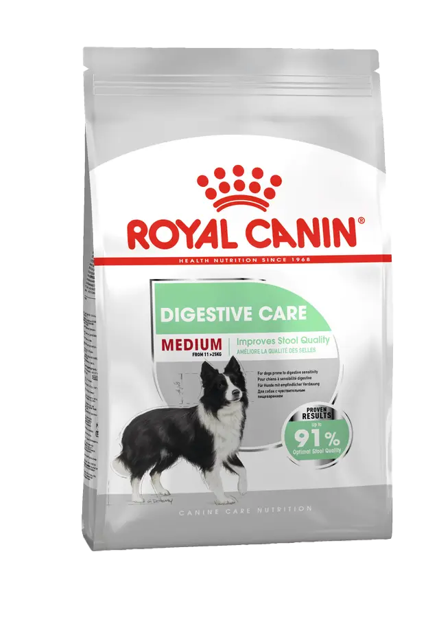 Royal Canin Digestive Care dog food package on a white background