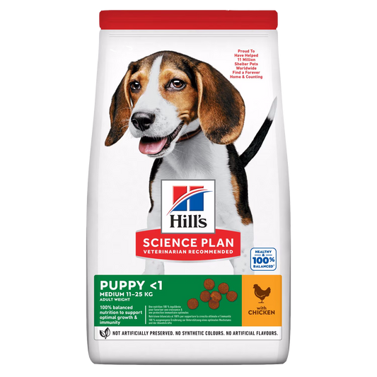 Hill's Science Plan puppy food packaging with a dog on the label