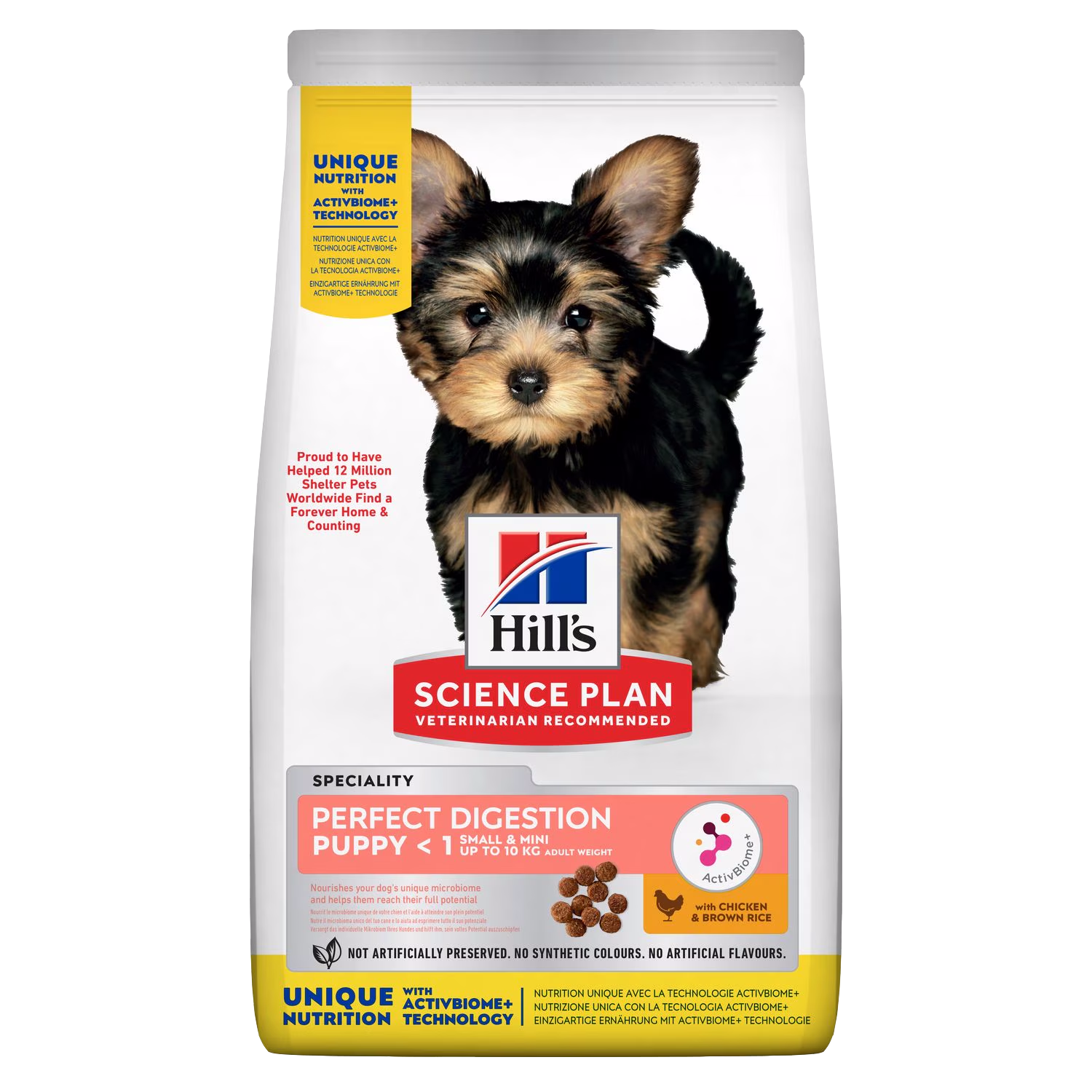 Hill's Science Plan puppy food packaging with a small dog on the label.