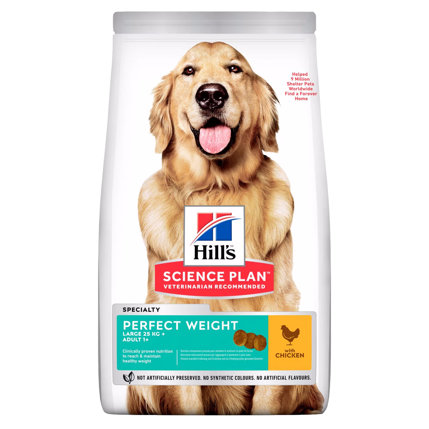 Hill's Science Plan dog food bag with a golden retriever on a white background
