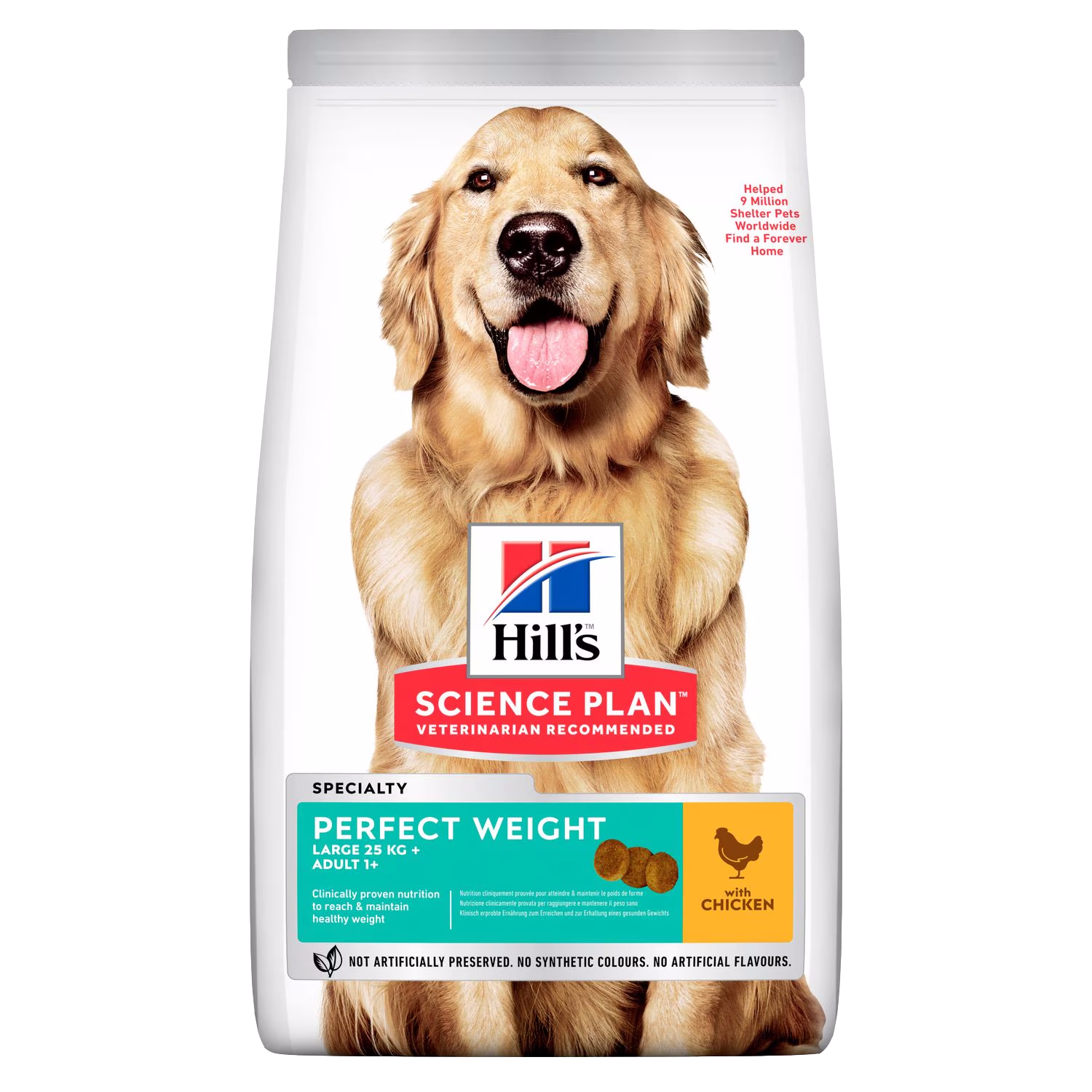 Hill's Science Plan dog food bag with a golden retriever on a white background