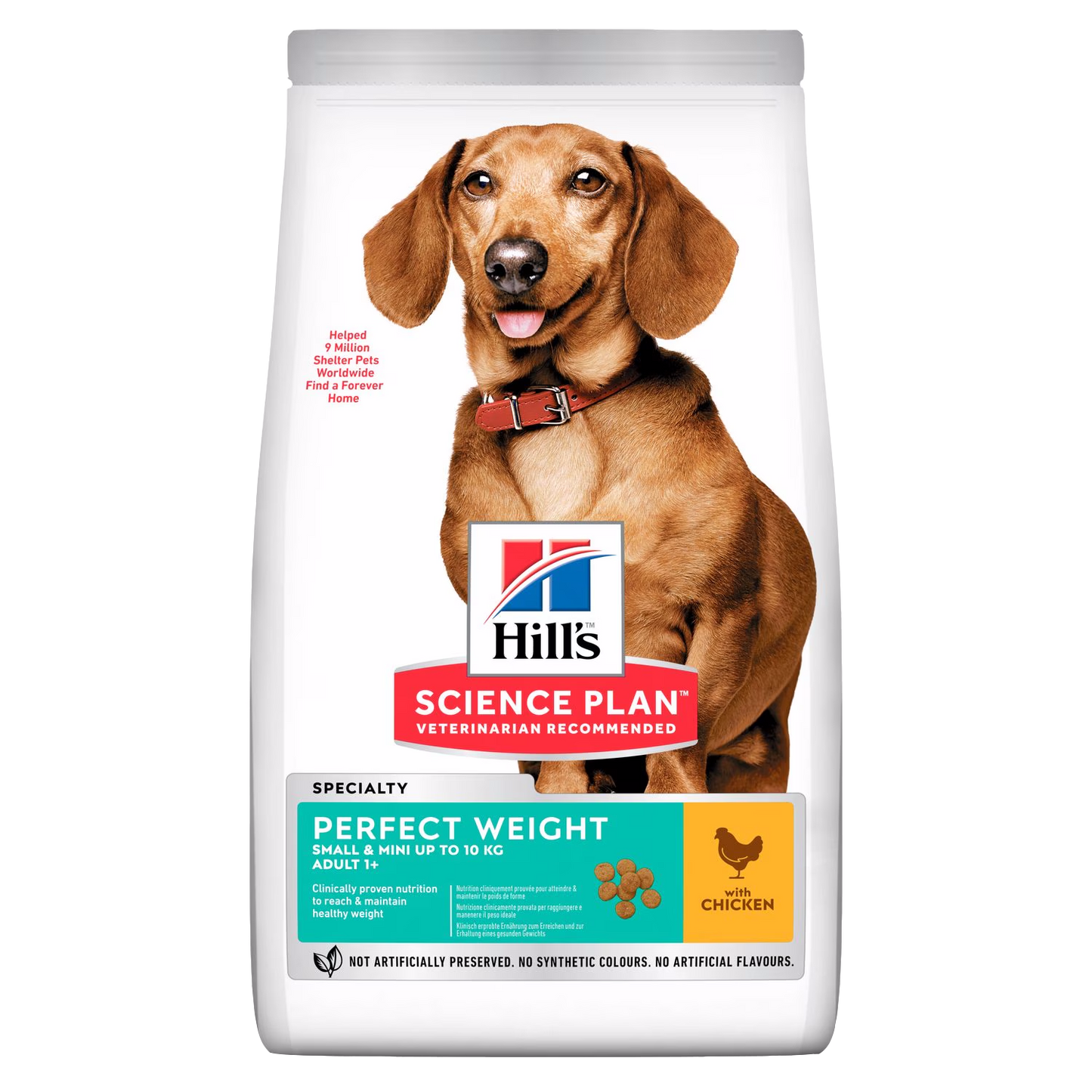 Hill's Science Plan dog food bag with a dachshund on a white background