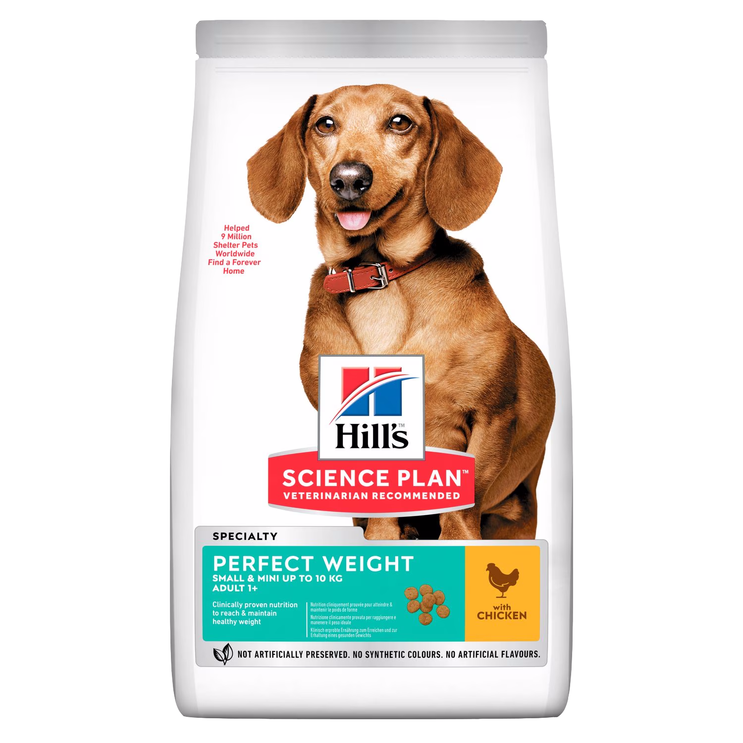 Hill's Science Plan dog food bag with a dachshund on a white background