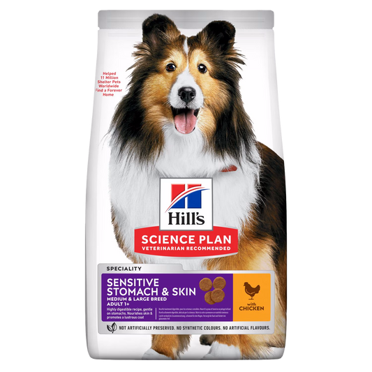 Hill's Science Plan dog food bag with a Shetland Sheepdog on a white background